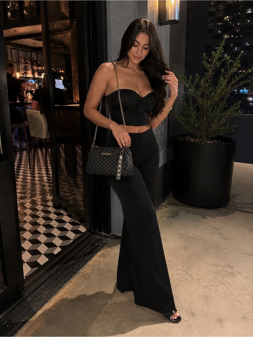 Bebe Adela Monogram Baguette Crossbody
